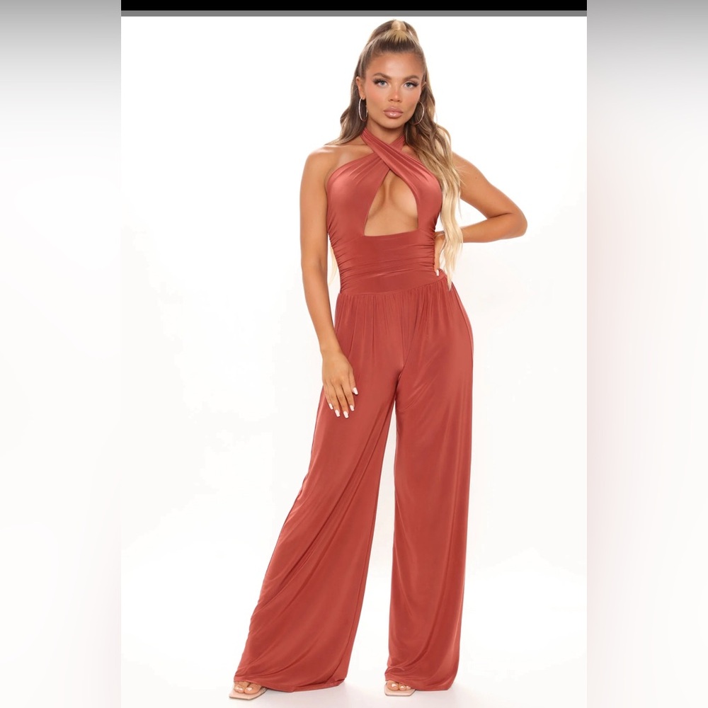 Fashion Nova et's Get Tied Up Jumpsuit - Rust Size: XL
